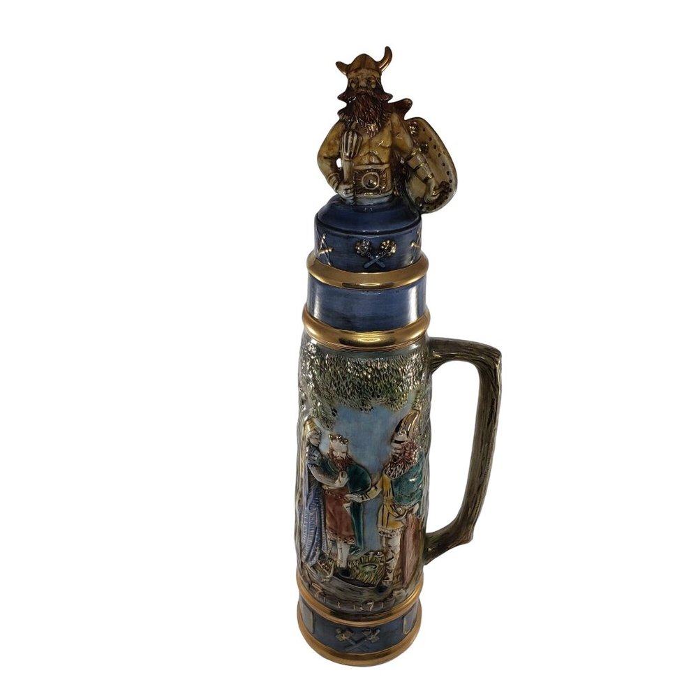 Vintage Viking Warrior Stein Valhalla Signed LM Hand Painted